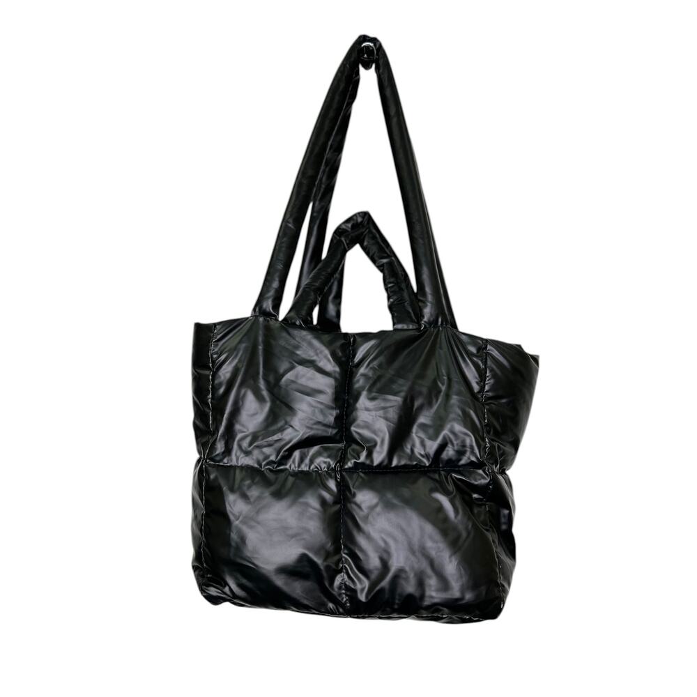 Black Puffer Padded Hand Shoulder Bag Zippered with Pockets